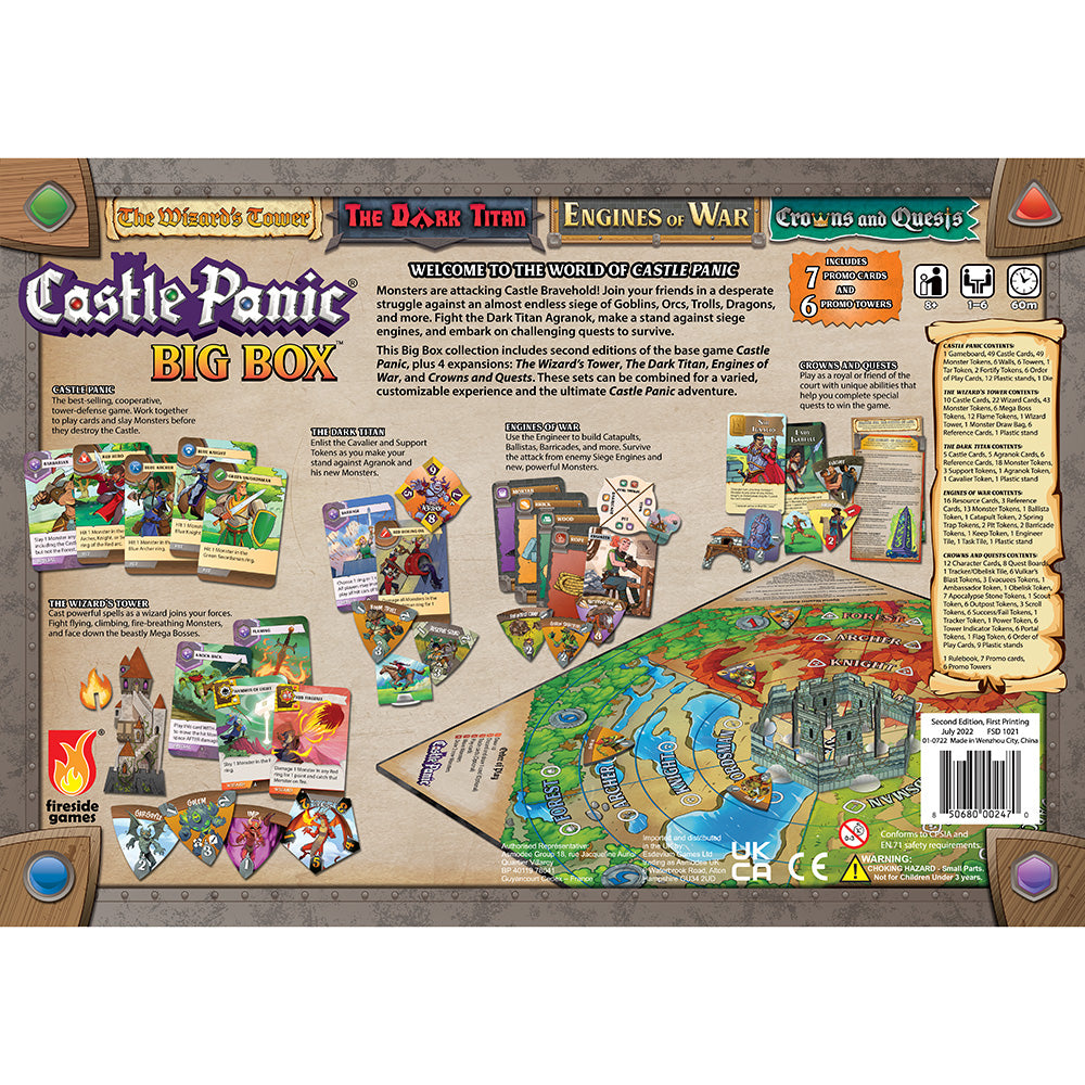 The back of the box for Castle Panic Big Box Second Edition