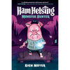 Book cover of 'Ham Helsing Monster Hunter' with a cartoon pig character on a purple background.