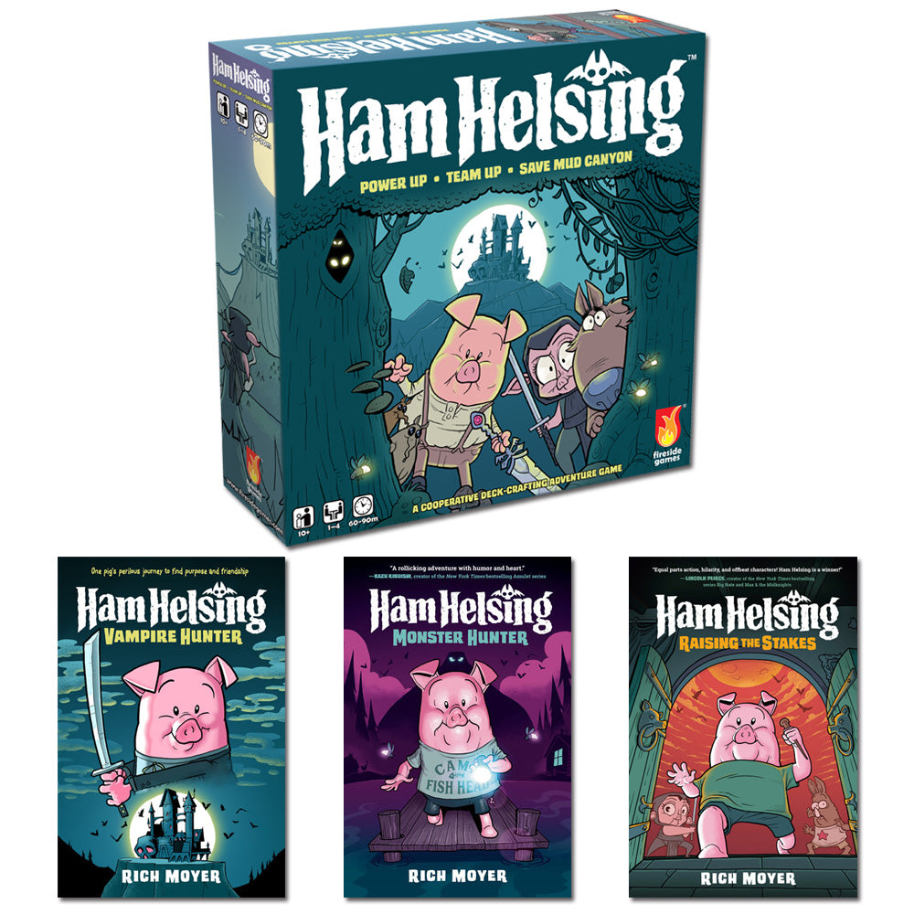 The Ham Helsing board game with all 3 books of the Ham Helsing series.
