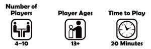 4-10 players, ages 13 and up, 20 minutes