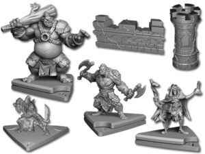 Close up of assorted plastic figures for Castle Panic Deluxe
