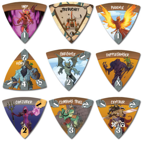 A collection of triangular monster tokens from The Wizard's Tower