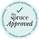Light blue circular award badge for "The Spruce Approved"