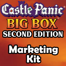 Orange background with the text Castle Panic Big Box Second Edition Marketing Kit