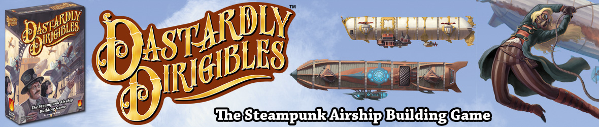 The box and airships from Dastardly Dirigibles. The steampunk airship building game