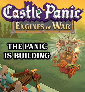 A siege tower explodes on a grassy background. Castle Panic: Engines of War. The panic is building
