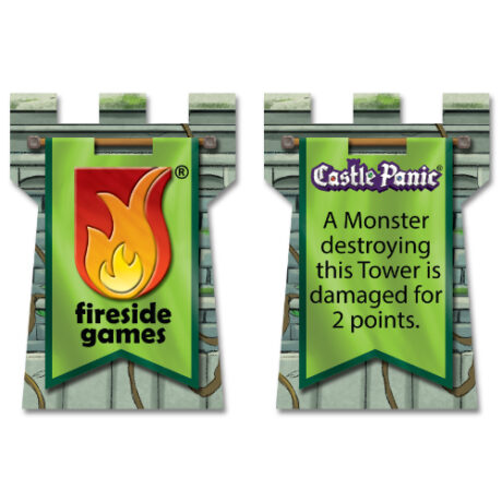 Promo tower with a green banner for 2nd Edition Castle Panic